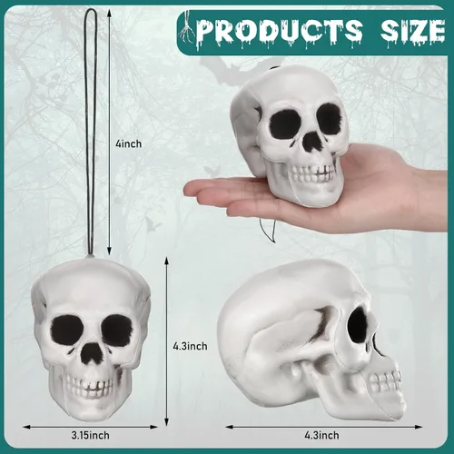 Miniatura 2 de Lenwen 12 piezas de decoración de cráneo de Halloween para colgar en el árbol de Navidad, cráneos pequeños de plástico para Halloween, cabeza