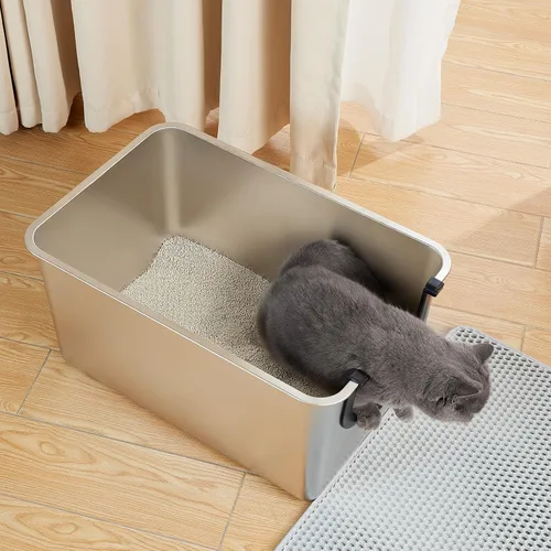 Miniatura 8 de Yangbaga Caja de arena extra grande de acero inoxidable, a prueba de fugas, 12 pulgadas de alto, para atrapar orina y basura, caja de arena