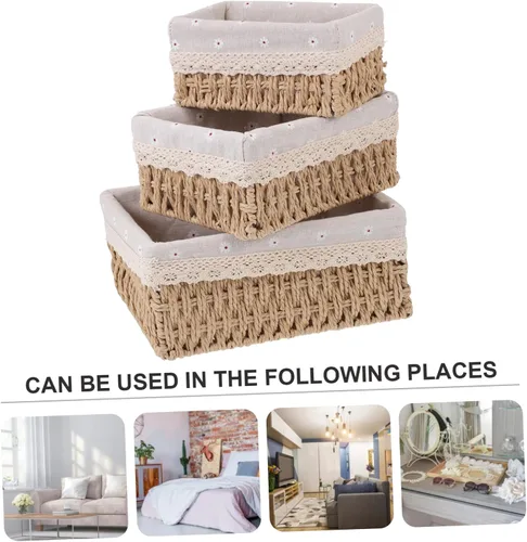 Miniatura 8 de Alipis Elegante juego de cestas de ratán simples para decoración de interiores, organización, lavable, versátil