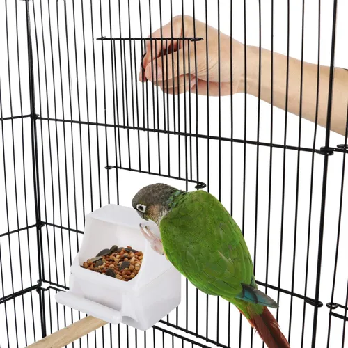 Miniatura 6 de Yaheetech Jaula para pájaros de 64 pulgadas, jaula para periquitos con bandeja deslizante, comederos, soporte enrollable desmontable, jaulas