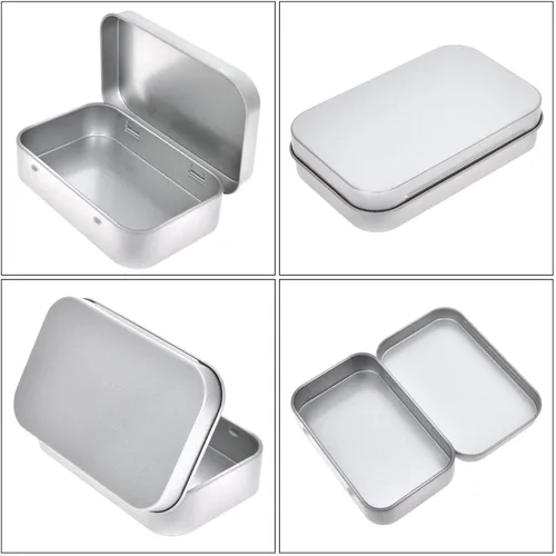 Miniatura 4 de Aybloom Latas rectangulares de metal vacías con bisagras – Paquete de 40 mini recipientes portátiles plateados kit de almacenamiento pequeño