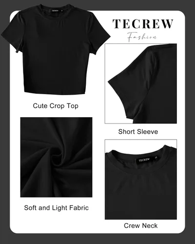 Miniatura 6 de TECREW Camisetas cortas de manga corta para mujer, estilo casual, básicas, cuello redondo, ajustadas, para verano