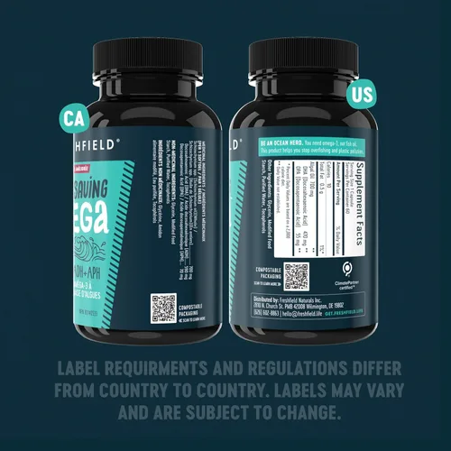 Miniatura 8 de Freshfield Omega 3, Suplementos de DHA, Fórmula potente 1 por día, Aceite de algas (algas), Omega vegano, aceite de pescado para ahorro de océano