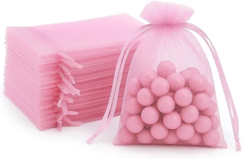 Miniatura 10 de 100 bolsas de organza transparentes con cordón para joyas, recuerdos de boda, suministros de fiesta, dulces, perfumes, cosméticos, eventos Amarillo