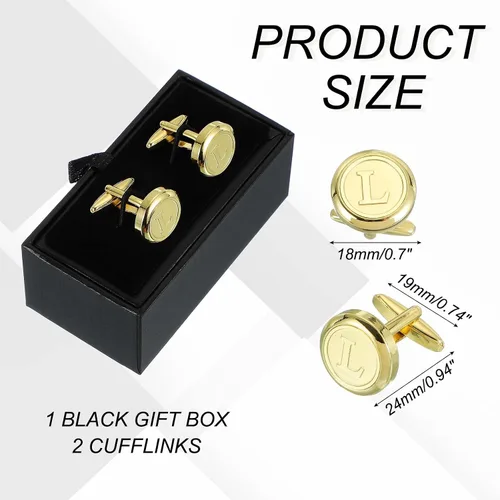 Miniatura 2 de uxcell Gemelos clásicos con inicial para hombre, gemelos de cobre para hombre, letras del alfabeto A-Z, esmoquin, con caja de regalo, para negocios