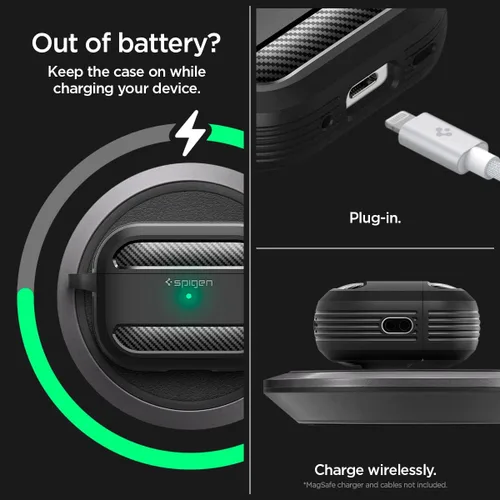 Miniatura 5 de Spigen Rugged Armor - Funda diseñada para AirPods Pro de 2ª generación 2022/2023 (cable USB-C/Lightning) con mosquetón, color negro mate