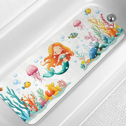 Miniatura 9 de LNOND Alfombra de baño para niños, tapete antideslizante de ballenas azules, con orificios de drenaje y ventosas, lavable a máquina
