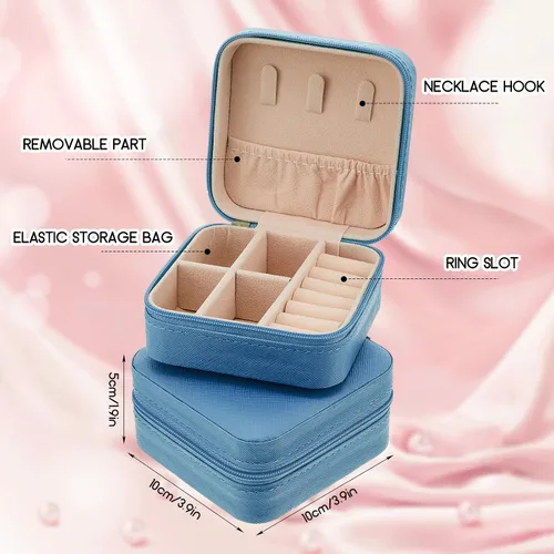 Miniatura 2 de Taiyin Joyero de viaje, organizador de viaje, pequeño joyero, cajas de regalo de dama de honor, mini caja organizadora de almacenamiento, Azul