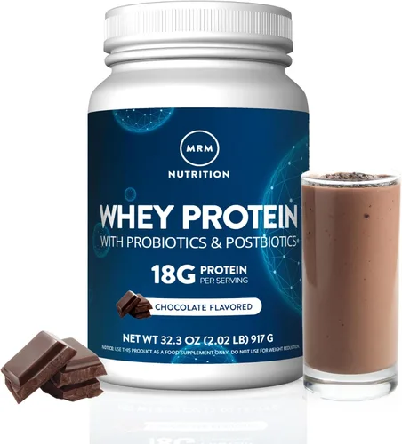 MRM Nutrition Proteína de suero - Sabor chocolate, aislado de proteína de suero microfiltrado y concentrado, 16 cepas probióticas diferentes, BCAA,