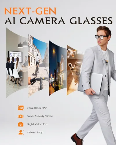 Miniatura 5 de Gafas inteligentes con cámara y audio, gafas con cámara HD de 8MP y filtro de luz azul para hombres y mujeres, grabación de video 1080P con gafas