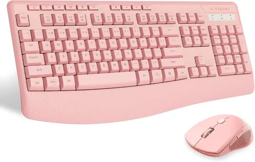 Miniatura 10 de Combo de teclado y mouse inalámbricos, E-YOOSO 2.4GHz, teclado inalámbrico ergonómico de tamaño completo con reposa muñecas, mouse USB inalámbrico