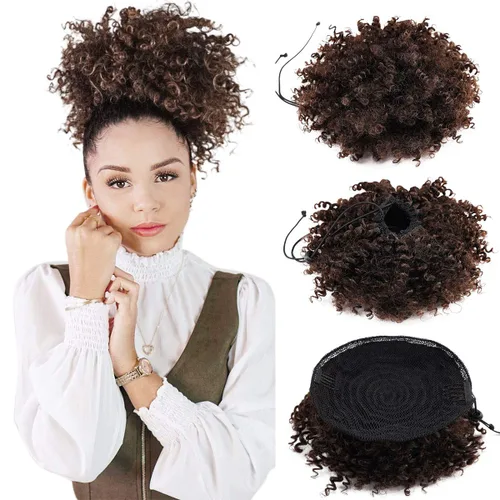 Miniatura 7 de Afro Puff Cola de caballo con cordón sintético corto rizado piña cola de caballo dona Chignon postizos peluca 4.06 oz Wrap Updo extensiones de 1b