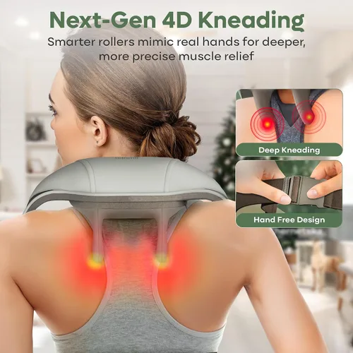Miniatura 2 de adomii Masajeador inalámbrico de cuello y hombros con calor, masajeador Shiatsu de cuello y espalda, masajeador de espalda 4D para cuello, hombros