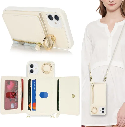 Miniatura 23 de Funda para iPhone 8 Plus con Portarjetas, Funda de Teléfono para iPhone 8 Plus con Correa Bandolera Cordón Anillo de Soporte, Funda Cartera iPhone 7