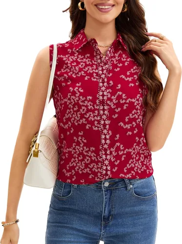 Miniatura 20 de JTD Camisas sin mangas con botones para mujer, tops casuales con cuello, camiseta sin mangas con cuello en V, blusas de verano para trabajo