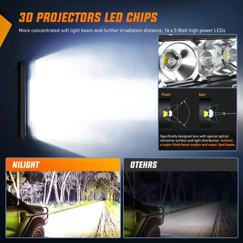 Miniatura 8 de Barra de luz led Nilight, de 21", combo de foco de 100 vatios e inundación, una fila de 9,000 lúmenes, para todo terreno, led 3D antiniebla y luz