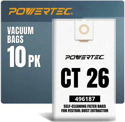 Miniatura 12 de POWERTEC 496186 Bolsa de filtro autolimpiante para extractor de polvo Festool CT36, CT36E, 10 unidades, bolsas de vacío de repuesto, bolsas