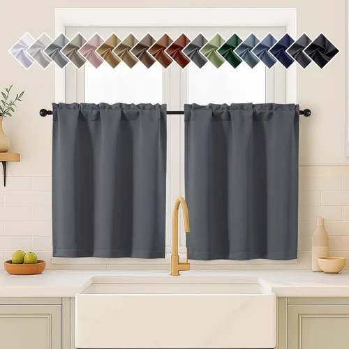 Miniatura 226 de OVZME Cortinas opacas turquesa para tratamiento de ventanas pequeñas, cortinas cortas con bloqueo de luz para ventana de cocina sobre el fregadero