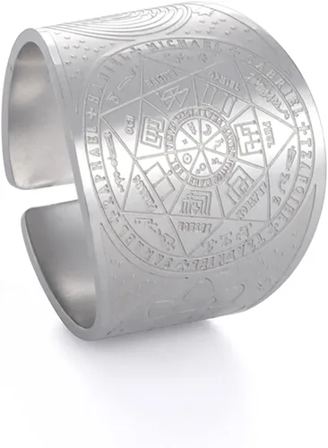 Seals of The Seven Arcángeles - Anillo de sello ajustable para hombre, amuleto de cábala, acero inoxidable, joyería para hombres y mujeres