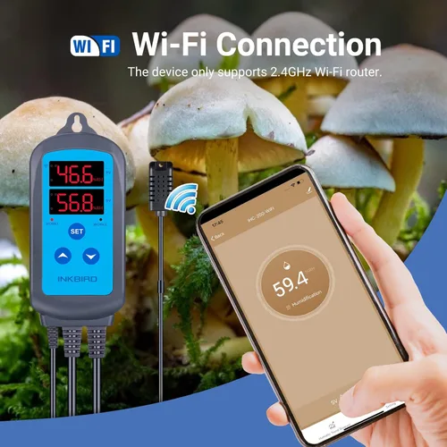 Miniatura 3 de Inkbird Controlador de humedad digital Wi-Fi IHC-200, enchufe doble precableado, humidistato para cultivo de hongos, curado de carne, reptiles