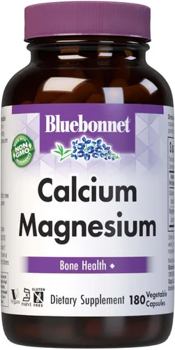 Bluebonnet Nutrition Calcio y magnesio, salud ósea*, sin soja, sin gluten, sin OMG, vegano, Kosher Parve, 180 cápsulas vegetales, 60 porciones