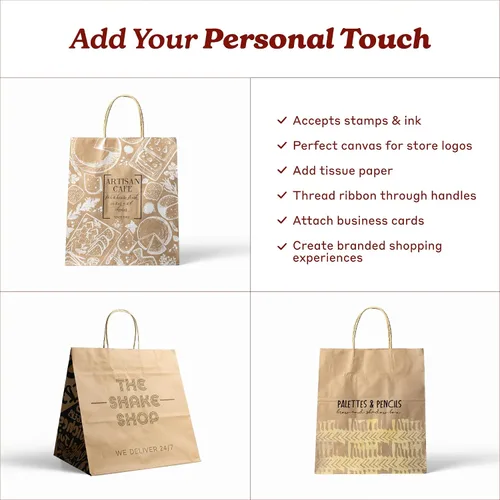 Miniatura 5 de PTP BAGS Bolsas de papel kraft de 5.75 x 3.25 x 8.3 pulgadas, bolsa reciclable de 100 GSM con asas reforzadas para recuerdos de fiesta, joyas