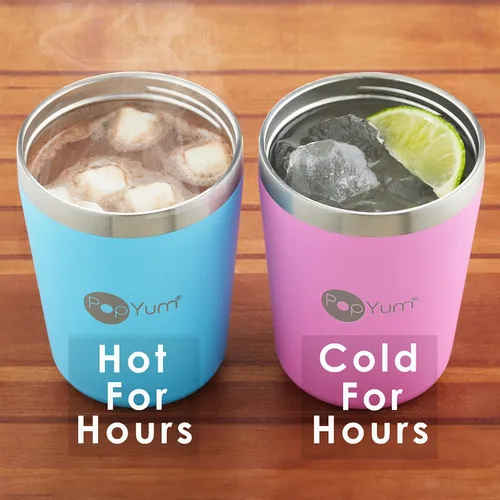Miniatura 4 de PopYum - Vasos de acero inoxidable para niños, 9 onzas, morado, rosa, paquete de 2 Aislado, aspiradora de doble pared, tapa y pajilla, apilable, a