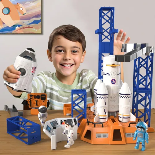 Miniatura 4 de Juguetes de Lanzador de Cohetes Transbordador Espacial para Niños de 3, 4, 5, 6, 7, 8, 9 años, juguetes aeroespaciales de construcción STEM 2 en 1
