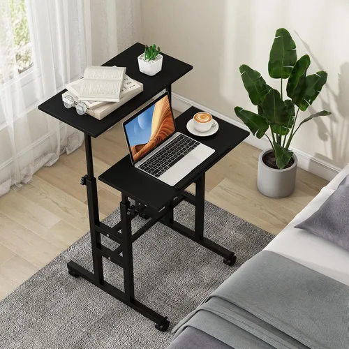 Miniatura 4 de Tangkula Escritorio móvil de pie, carrito de podio para laptop de altura ajustable con mesa inclinable y ángulo ajustable, escritorio de computadora