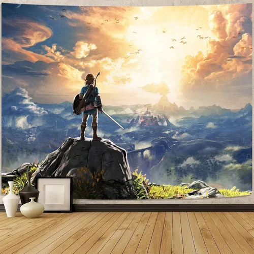 kampdream Tapiz de videojuegos de anime, paisaje de cielo y montaña, para niños, hombres, dormitorio, sala de estar, 36 x 48 pulgadas