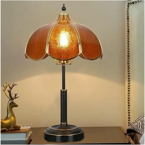Miniatura 6 de Lámpara de mesa de cristal vintage Lámpara de mesa para dormitorio, estudio, sala de estar, lámpara de mesa de noche de latón (azul, mediano)