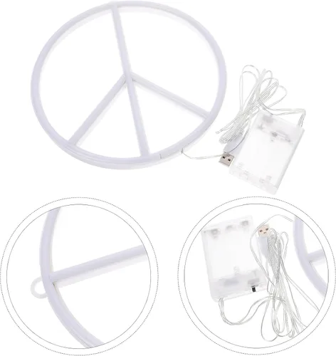 Miniatura 8 de OSALADI Luz de neón con señal de paz de 8.66 pulgadas, funciona con pilas, funciona con USB, lámpara de noche para dormitorio, fiesta, decoración