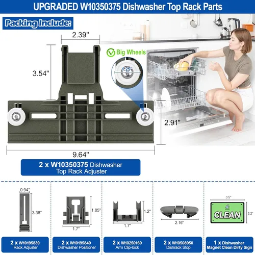 Miniatura 7 de Actualizado W10350375 Piezas de Ajuste de Estante Superior de Lavavajillas para Whirlpool WDT730PAHZ0 WDT750SAHZ0, Piezas de Estante Superior