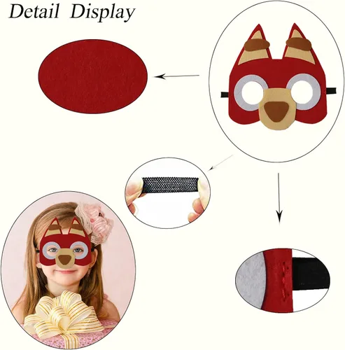 Miniatura 4 de YALARY 24 Paquetes Máscaras de Fieltro Azules de Cachorro Perro para Niños, Suministros de Fiesta Temática de Cachorro Perro Favores de Fiesta