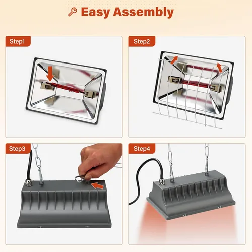 Miniatura 4 de Lámpara de calor de gallinero para perrera, cama de gato, reptiles e incubadoras - Lámpara de calor ajustable de 250 W con 2 ajustes de calor