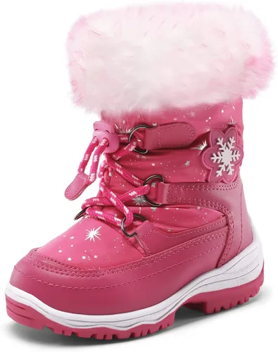 DREAM PAIRS Botas de nieve para niños y niñas, antideslizantes, con forro de piel sintética de media pantorrilla, zapatos de invierno para niños
