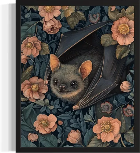 Póster de Arte de Murciélago, Estilo William Morris Retro de Mediados de Siglo Botánico Victoriano Academia Oscura Decoración Gótica Galería 10a