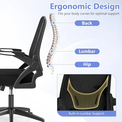 Miniatura 4 de Giantex Silla de oficina de malla, silla de escritorio ergonómica con brazos abatibles y soporte lumbar, escritorio giratorio de altura ajustable