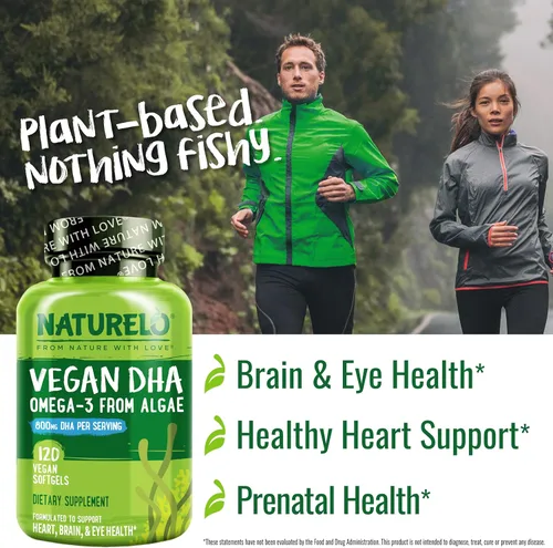 Miniatura 5 de NATURELO DHA vegano, suplemento vegano de Omega 3, 120 cápsulas blandas, apoya la salud del cerebro/corazón/ojo, complementa vitaminas prenatales