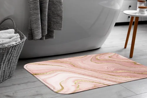 Miniatura 7 de Britimes Tapete de baño de mármol rosa para baño, alfombra de piso lavable, tapetes, alfombra de piso, decoraciones de baño, 16 x 24 pulgadas