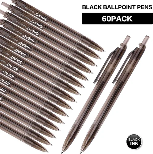 Miniatura 2 de Paquete de 60 bolígrafos negros a granel – Bolígrafos negros de 0.039 in de escritura suave con barril translúcido, bolígrafos confiables a granel
