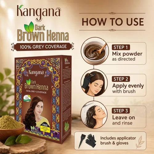 Miniatura 6 de Tinte de cabello de henna marrón oscuro, tinte natural sin amoníaco para cabello gris, 6 bolsas x 2.16 onzas Kangana