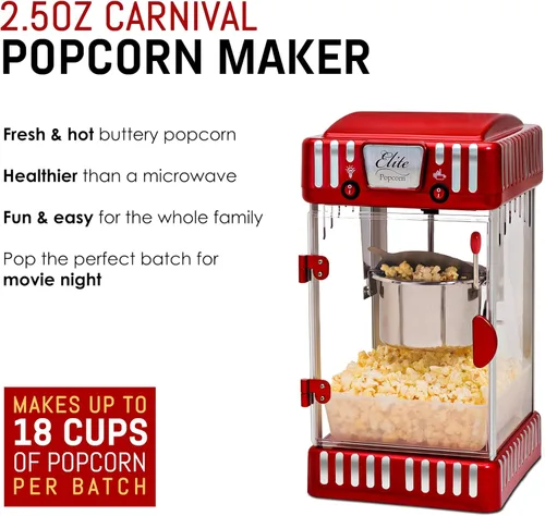 Miniatura 3 de Elite Gourmet EPM-250X Maxi-Matic - Máquina para hacer palomitas de maíz de 2.5 onzas, estilo retro, palomitas de maíz con mantequilla caliente