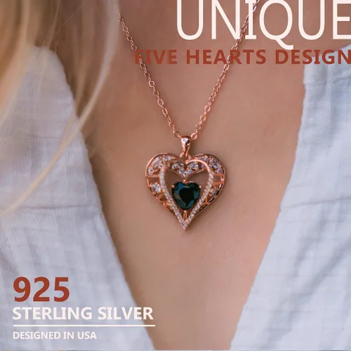 Miniatura 20 de Collar de cristal de 5 corazones, chapado en oro rosa de 18 quilates, colgante con cadena de plata de ley 925 de 18 + 2 pulgadas, joyería de piedra