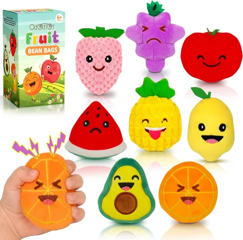 Juguetes sensoriales para niños, paquete de 8 mini frutas de peluche suave para niñas o niños como decoraciones de fiesta, juguetes de simulación de