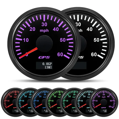 ARTILAURA Velocímetro GPS de 52mm 2-1/6" para embarcaciones, 60 MPH, odómetro, 7 colores, impermeable, 9-32V, para AUTO, automóvil, marítimo (negro)