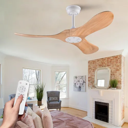 Miniatura 15 de Ventilador de techo de 42 pulgadas de madera maciza con control remoto, ventilador de techo negro sin luz, 6 velocidades, silencioso, motor CC