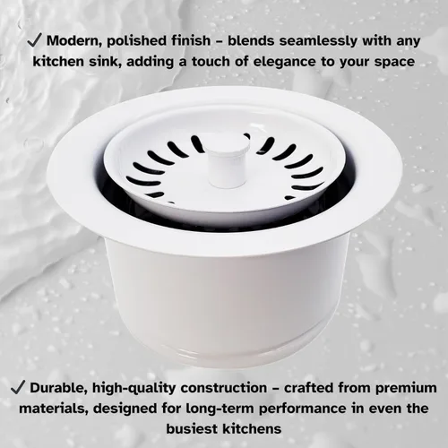 Miniatura 10 de Westbrass D2082S-50 3-1/2" Cuello Extra-Profundo Fregadero de Cocina Eliminación de Residuos Brida y Tapón Colador, Revestimiento en Polvo Blanco