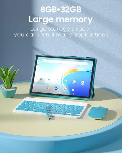 Miniatura 3 de Tablet 2 en 1 con funda para teclado y ratón, tableta de 10 pulgadas Android 15 Tablets PC, 8 GB RAM+32 GB ROM compatible con 1 TB expandible, Azul