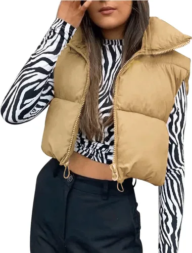 Miniatura 6 de Chaleco corto acolchado para invierno, ligero, sin mangas, para mujer